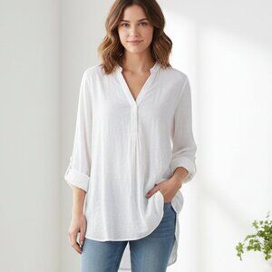 Aritzia Babaton Julien Shirt Blouse Top Rolled Sleeve White Neutral Size XS